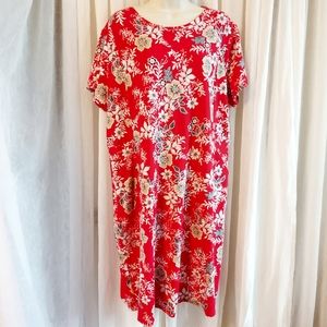 J. Jill XL Knit Dress V Neck Pockets Red Floral